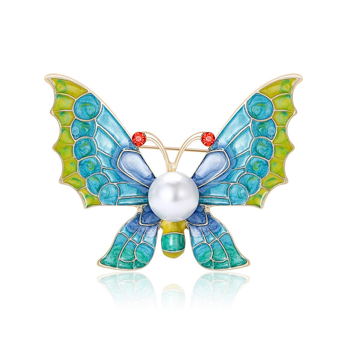 Alloy Enamel Pearl Butterfly Brooch Pin For Women's Fashion Accessories