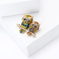 Alloy Rhinestone Double Owl Brooch Pin For Unisex Clothing Decoration view 3