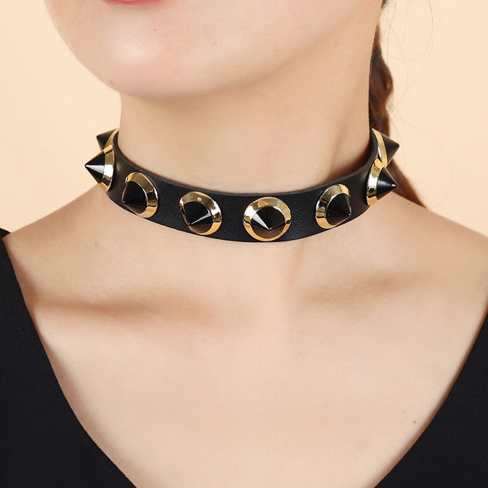 Punk Style Exaggerated Leather Choker Necklace Nightclub Rock Women's Collarbone Chain