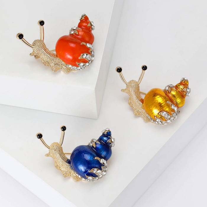 Alloy Enamel Rhinestone Snail Brooch Pin For Cute Clothing Decoration