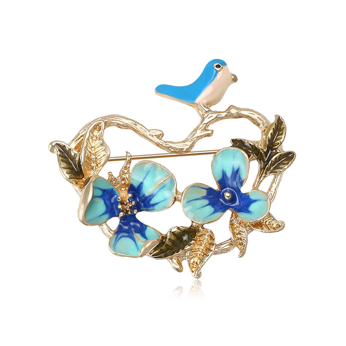 Alloy Flower And Bird Brooch For Elegant Coat Decoration