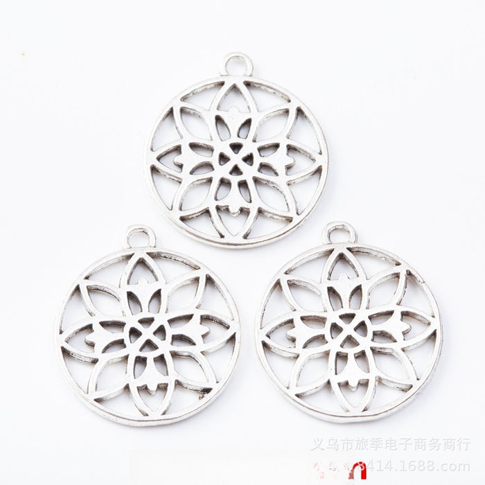 Antique Silver Zinc Alloy Round Flower Jewelry Findings Accessories for DIY Jewelry Making