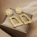 Luxury Gold Alloy Textured Geometric Trapezoid Drop Stud Earrings For Women Bohemian Statement Earrings view 4