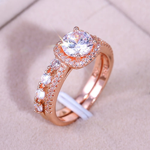 Fashion Rose Gold AAA Cubic Zirconia Women's Ring Set For Engagement Jewelry Accessories