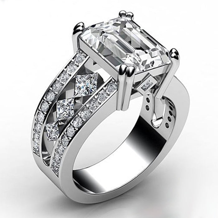 European American Exaggerated Silver Color Couple Ring With Quality Zircon Inlaid Fashion Jewelry