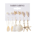 Bohemian Alloy Shell Pearl Starfish Conch Tassel Hoop Stud Set Beach Ocean Style Fashion Earrings view 5