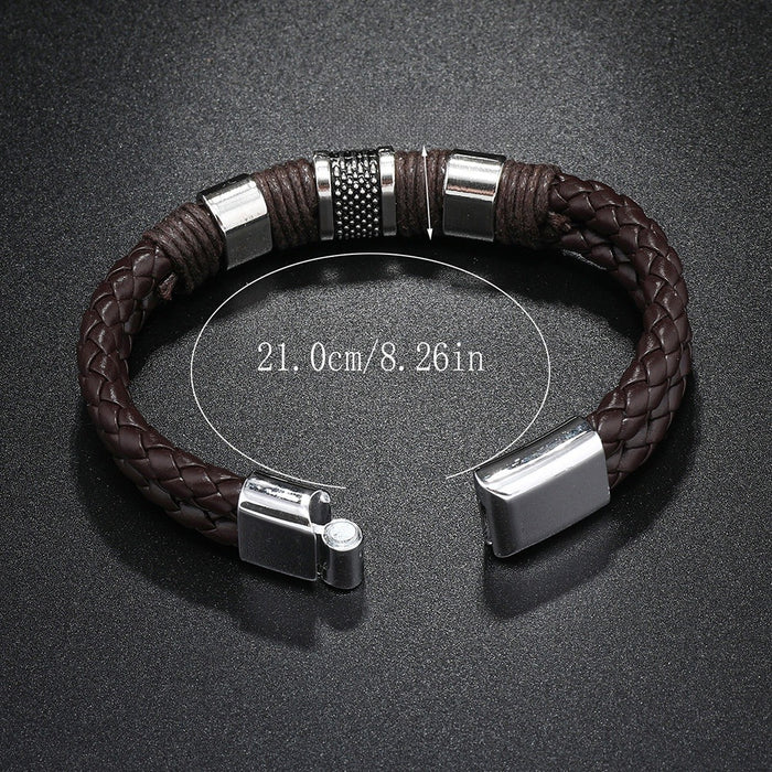 Punk Direct PU Braided Leather Bracelet Magnetic Clasp Simple European American Men's Bracelet