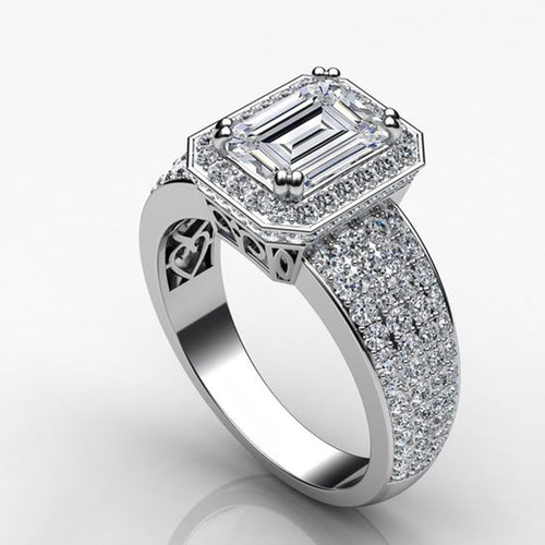 Luxury European Style Womens Engagement Wedding Ring Copper Micro Paved Zircon Jewelry