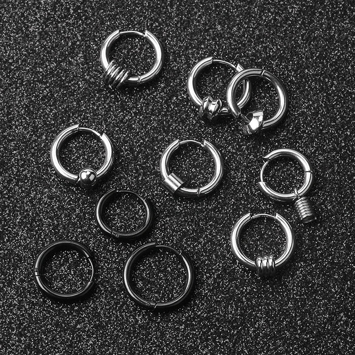 Hip Hop Street Punk Stainless Steel Ear Cuff Stud Earrings For Men Trendy Personality Style