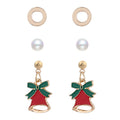 Women's Elegant Christmas Enamel Reindeer Snowman Bell Pearl Alloy Drop Stud Jewelry Set Earrings view 5
