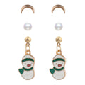 Women's Elegant Christmas Enamel Reindeer Snowman Bell Pearl Alloy Drop Stud Jewelry Set Earrings view 4