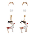 Women's Elegant Christmas Enamel Reindeer Snowman Bell Pearl Alloy Drop Stud Jewelry Set Earrings view 3