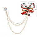 Colorful Enamel Christmas Candy Cane Double Layer Chain Collar Pin Brooch Corsage Gift view 4