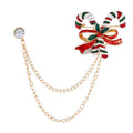 Colorful Enamel Christmas Candy Cane Double Layer Chain Collar Pin Brooch Corsage Gift view 5