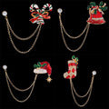 Colorful Enamel Christmas Candy Cane Double Layer Chain Collar Pin Brooch Corsage Gift view 1