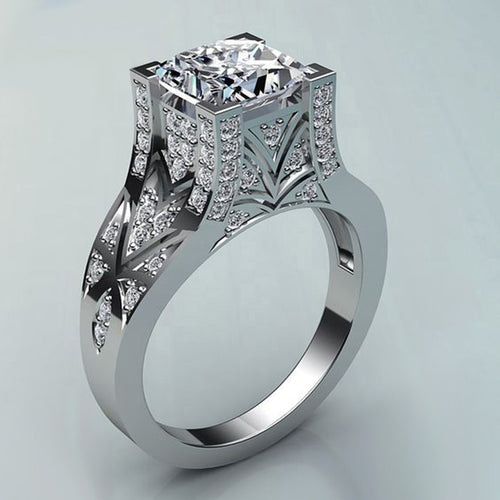 Fashion Hollow Zircon Wedding Ring For Men And Women Copper White Gold Plated Jewelry