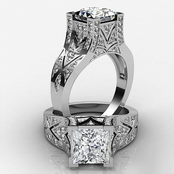 Fashion Hollow Zircon Wedding Ring For Men And Women Copper White Gold Plated Jewelry