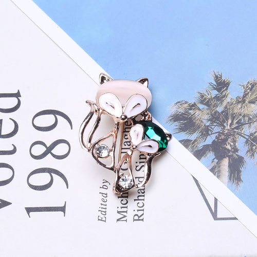 Vintage Alloy Fox Brooch With Crystal For Scarves And Clothing