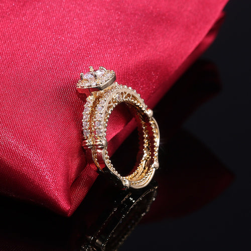 New Gold Plated Copper Micro Pave Zircon Couple Rings For Women Engagement Jewelry