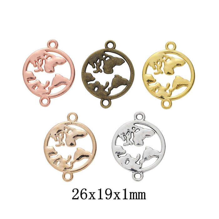DIY Vintage Zinc Alloy Double Loop Earth Map Pendant Charm For Necklace Jewelry Accessories