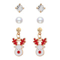 Elegant Christmas Enamel Santa Reindeer Snowflake Pearl Zircon Alloy Stud Drop 3 Piece Set Earrings view 4