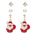Elegant Christmas Enamel Santa Reindeer Snowflake Pearl Zircon Alloy Stud Drop 3 Piece Set Earrings view 5