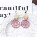 Bohemian Blue Wooden Disc Yellow Woven Dreamcatcher Geometric Hollow Long Drop Alloy Stud Earrings view 4