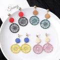 Bohemian Blue Wooden Disc Yellow Woven Dreamcatcher Geometric Hollow Long Drop Alloy Stud Earrings view 3