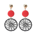 Bohemian Blue Wooden Disc Yellow Woven Dreamcatcher Geometric Hollow Long Drop Alloy Stud Earrings view 5