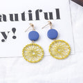 Bohemian Blue Wooden Disc Yellow Woven Dreamcatcher Geometric Hollow Long Drop Alloy Stud Earrings view 1
