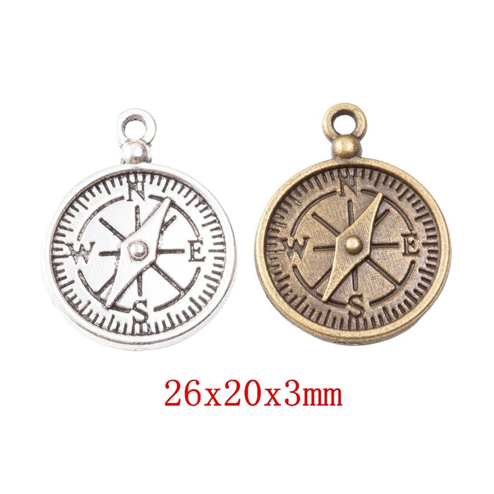 Zinc Alloy Compass Charm Pendant for DIY Necklace Bracelet Jewelry Making