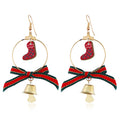 Festive Christmas Enamel Snowman Reindeer Santa Hat Bow Bell Alloy Hoop Dangle Drop Earrings view 4