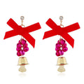 Elegant Christmas Red Ribbon Bow Alloy Bell Rhinestone Stud Earrings With Colorful Bead Tassel Earrings view 4