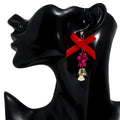 Elegant Christmas Red Ribbon Bow Alloy Bell Rhinestone Stud Earrings With Colorful Bead Tassel Earrings view 2