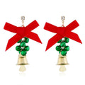 Elegant Christmas Red Ribbon Bow Alloy Bell Rhinestone Stud Earrings With Colorful Bead Tassel Earrings view 5