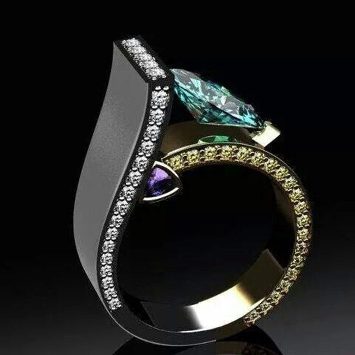 Modern Blue Crystal Zircon Inlaid Women's Wedding Engagement Ring Jewelry