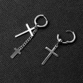 Punk Silver Alloy Huggie Hoop Cross Skull Star Charm Chain Tassel Women's Fashion Earrings view 3