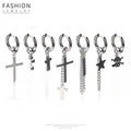 Punk Silver Alloy Huggie Hoop Cross Skull Star Charm Chain Tassel Women's Fashion Earrings view 2