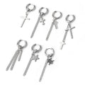 Punk Silver Alloy Huggie Hoop Cross Skull Star Charm Chain Tassel Women's Fashion Earrings view 1