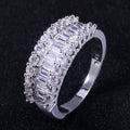 White Gold Plated Copper Ring With Baguette Square Zircon Full Stone Luxury T Shape Women Ring view 1