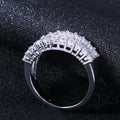 White Gold Plated Copper Ring With Baguette Square Zircon Full Stone Luxury T Shape Women Ring view 3