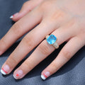 Gold Plated Copper Ring With Aquamarine Blue Zircon Inlay Fashion Micro Paved Finger Jewelry view 4