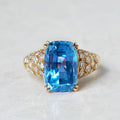 Gold Plated Copper Ring With Aquamarine Blue Zircon Inlay Fashion Micro Paved Finger Jewelry view 6
