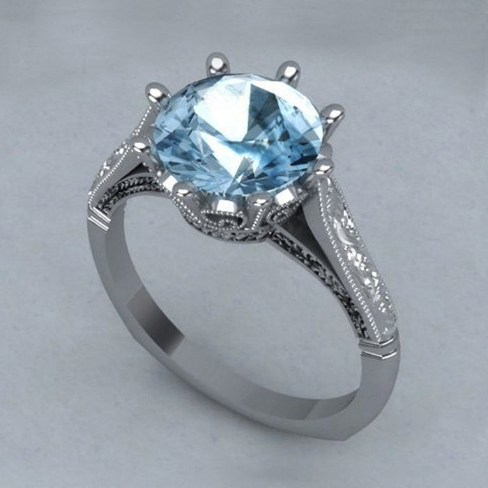 Fashion Ocean Blue Gemstone Zircon Inlaid Women's Engagement Ring For