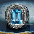European American Vintage Carved Hollow Blue Crystal Ring Luxury Palace Style Jewelry view 5