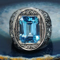 European American Vintage Carved Hollow Blue Crystal Ring Luxury Palace Style Jewelry view 3