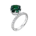 Korean Japanese Minimalist Copper Emerald Green Cubic Zirconia Ring Fine Fashion Jewelry view 2