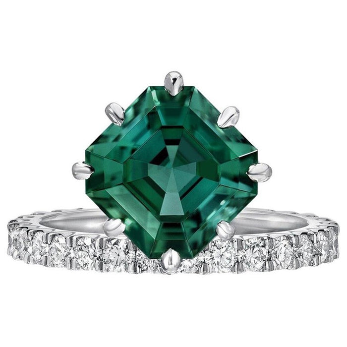 Korean Japanese Minimalist Copper Emerald Green Cubic Zirconia Ring Fine Fashion Jewelry