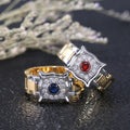 European American Bold Two Tone Round Rhinestone Men's Ring Fashion Copper Hand Jewelry view 2