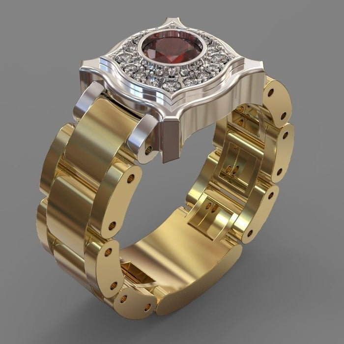European American Bold Two Tone Round Rhinestone Men's Ring Fashion Copper Hand Jewelry